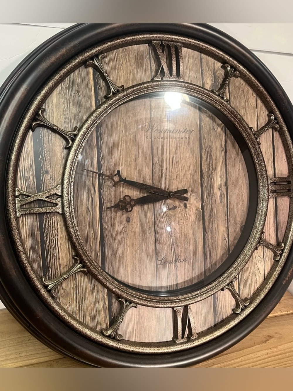 Large Wall Clock Westminster Clock Co 22” Quartz Bronze Black Roman Numerals